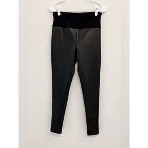 Assets by Spanx Black Faux Leather Leggings High Waisted Size Large
